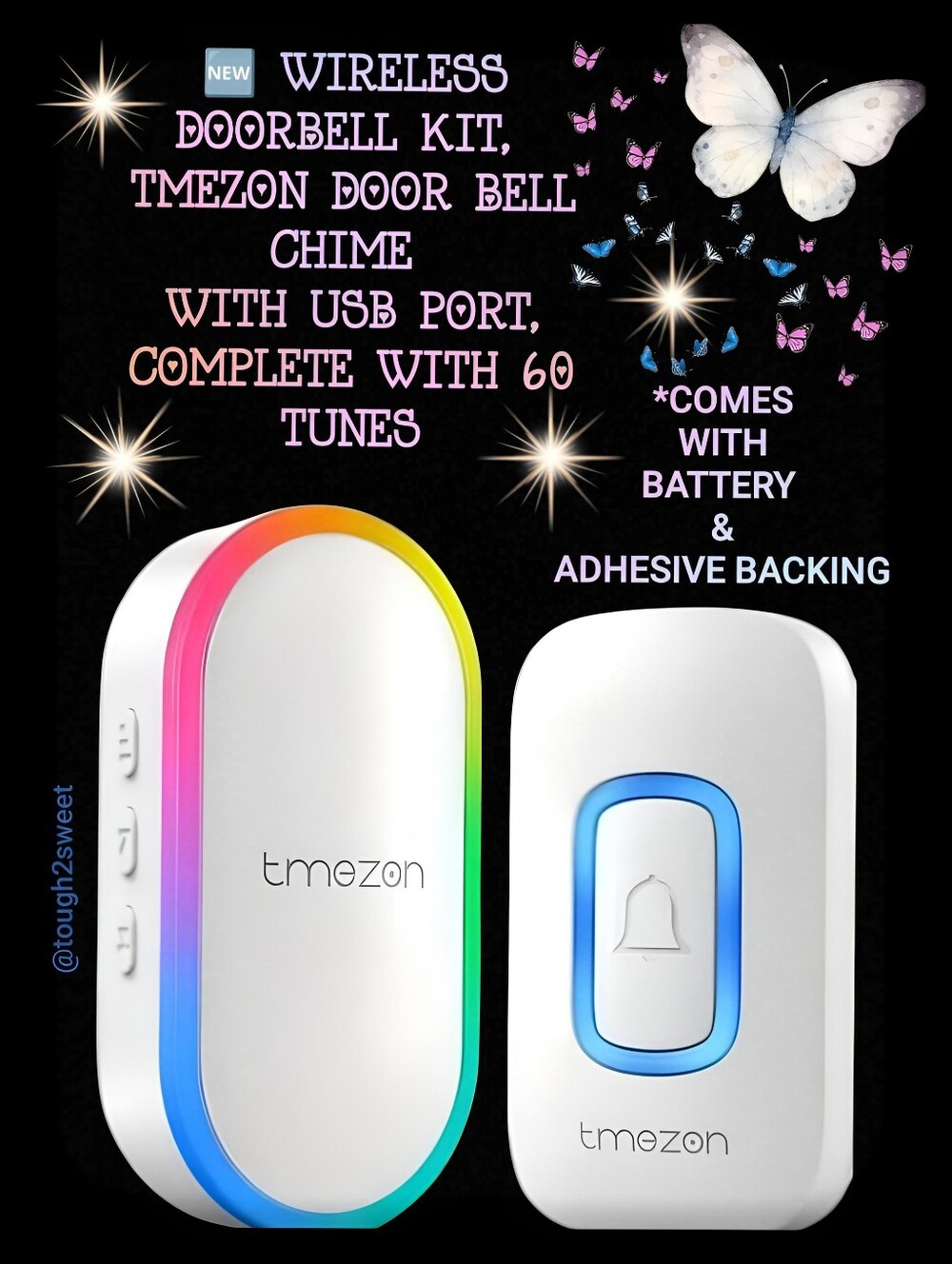 🆕 WIRELESS DOORBELL KIT, TMEZON DOOR BELL CHIME WITH USB PORT, WITH 60 TUNES